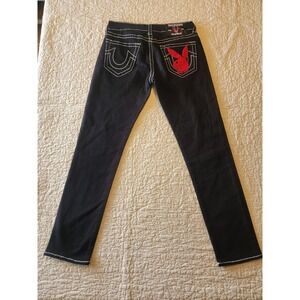 NWOT Playboy x True Religion Rocco Relaxed Skinny Jeans Black W31 L31 Big T